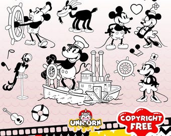 Steamboat Willie Clipart, Mickey Mouse PNG, illustrations, graphics, digital clip art, digital images