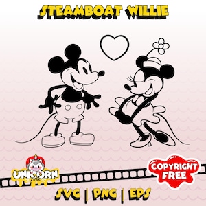Steamboat Willie SVG, Mickey and Minnie Mouse svg, Cricut Cut Files, Instant Digital Download, PNG, EPS