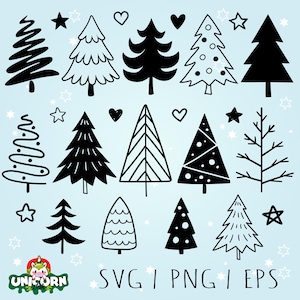 Cute hand drawn Christmas Tree SVG, Stars, Hearts, Winter svg, Christmas svg, Cricut Cut Files, Instant Digital Download, PNG, EPS