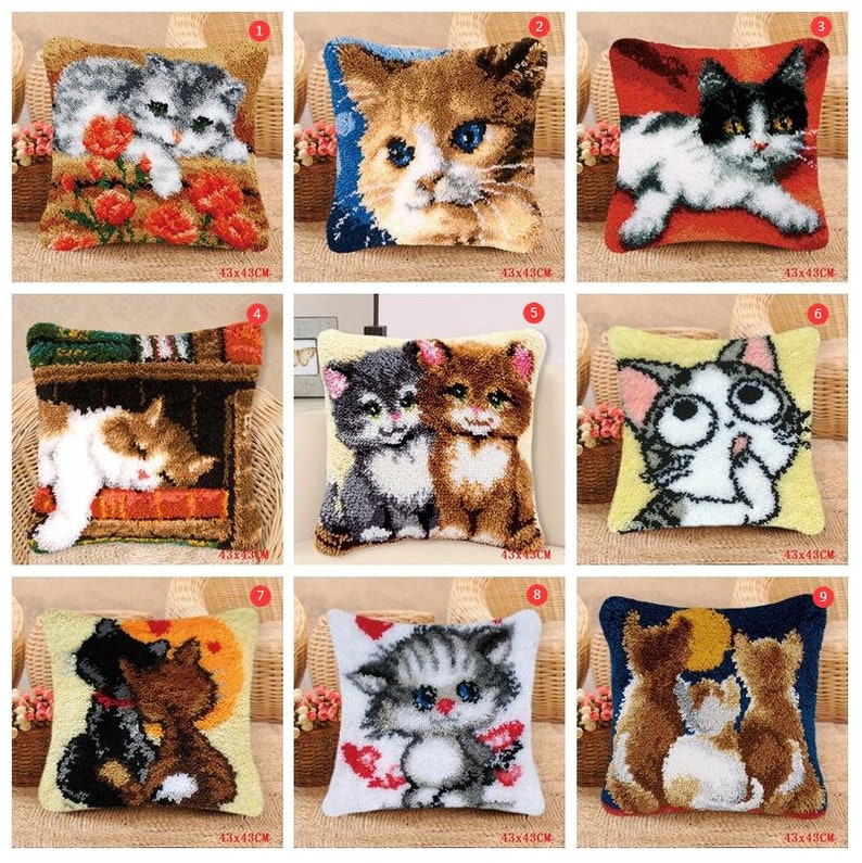 Latch Hooking KitCushion Cover Animal Cat pillowcase Pattern Etsy