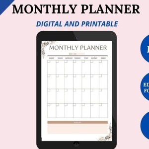 Monthly Planner Goodnotes Template, Undated Monthly Planner, Monthly Digital Planner, Monthly Planner Page.