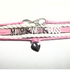 Mom Wife Boss Woven Cord Charm Wristband Women Bracelet