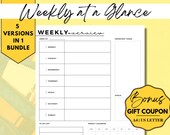 Week at a Glance, Weekly Planner, Weekly Goals, Happy planner, Week Overview, Bullet Journal, Bullet Planner, Desk planner, Weekly Schedule