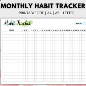 Paesaggio stampabile mensile Habit Tracker, Modello Habit Tracker, Routine Tracker, 30 Day Habit Challenge, A4/Letter, Download istantaneo