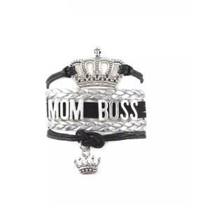 Mom Boss Woven Cord Charm Wristband Women Bracelet