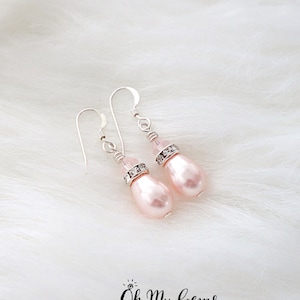 Swarovski light pink pearl earrings, large teardrop pearl earrings, sterling silver ear wires, bridesmaid earrings, wedding jewelry