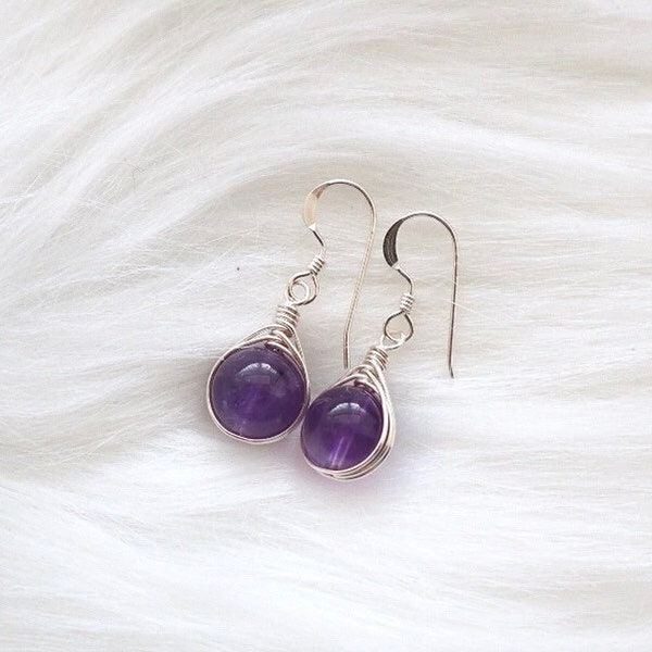 Amethyst earrings, amethyst drop earrings, gemstone earring, wire wrapped earrings, purple earring, amethyst gemstone, sterling silver, boho
