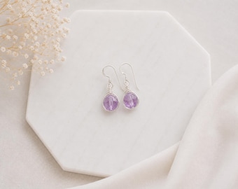 Lavender purple earrings, Swarovski crystal earrings, wire wrapped, light purple crystal drop, lilac dangle earring, sterling silver earring
