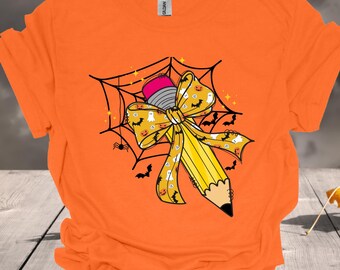 Coquette Halloween Pencil Bow PNG, Teacher Design (Digital Download)