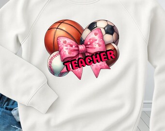 Coquette Sports Teacher PNG, Pink Bow Design (Digital Download)