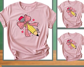Coquette Teacher Shirt, Pencil Bow Design (PNG Download)