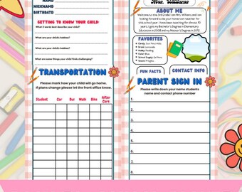 Back to School Packet, Teacher Bundle, About Me, Student Information, Open House, Teacher Tools, Editable Template, School Forms