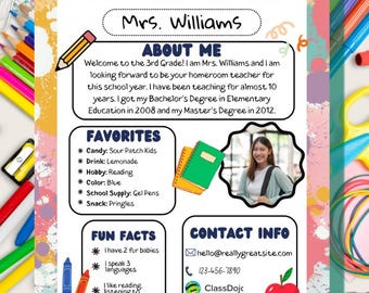 Editable Meet The Teacher Template, Pink and Blue, Back To School (Digital Download)