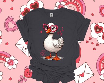 Love Duck with Glasses, Tshirt PNG, Sublimation, Valentine's Day, Love Hearts, Teacher Gift, DTF