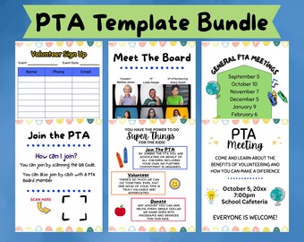 PTA/PTO Editable Template Bundle, Meeting Flyers, Volunteer Sign Up, Join The PTA, Digital Download