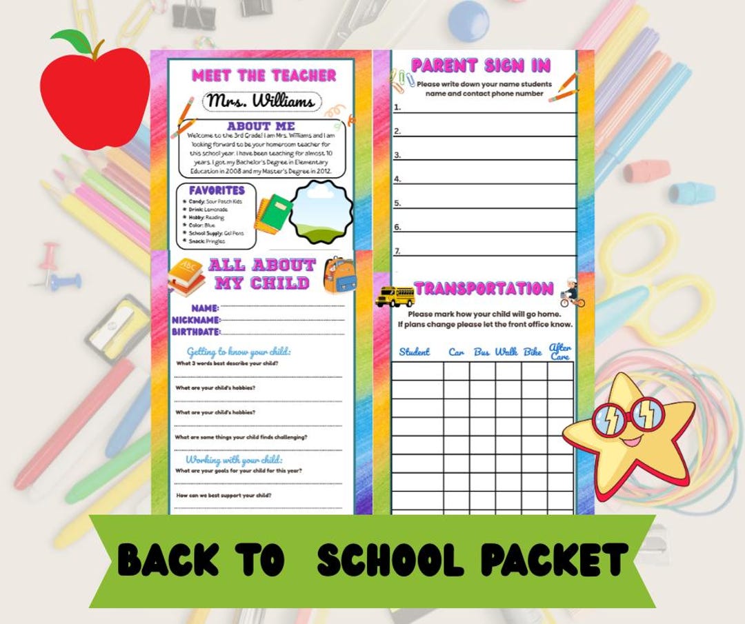 Packet Paper Work Editable Teacher Packet Bundle, Back to School Forms (digital Template ...