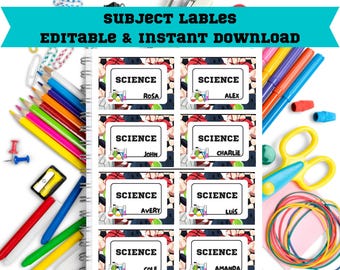 Sports Subject Labels, Editable Classroom Folder Stickers (Digital Download)