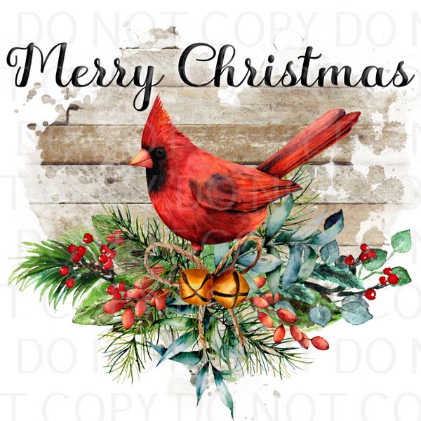 Merry Christmas, Cardinal, Sublimation Transfer, Multiple Sizes Available, Ready to Ship Sub Image, Ready to Press Design