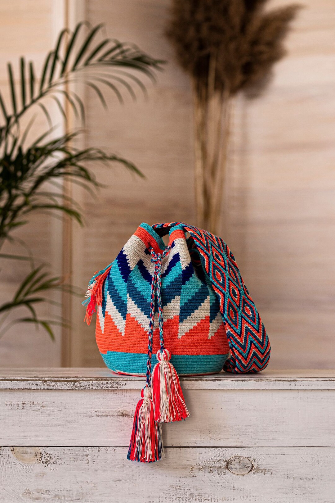 Hand-Embroidered Colombian Backpack – Wayuu-Inspired Colorful Boho Bag Boho Diamond Wayuu Bag – Artisan Shoulder or Crossbody – Wuitusu main image 2
