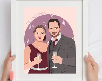 CUSTOM Illustrated portrait from Photo, Bespoke Couple Portrait, Couple Illustration, Personalised Digital Gift