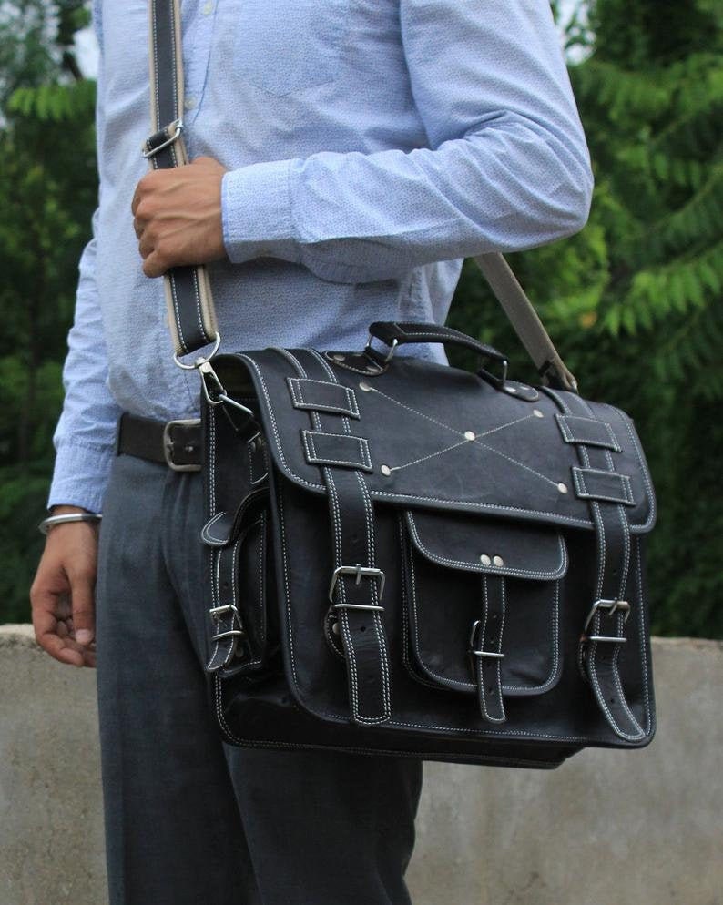 18 Inch Large Retro Laptop Messenger Bag Office Briefcase Etsy