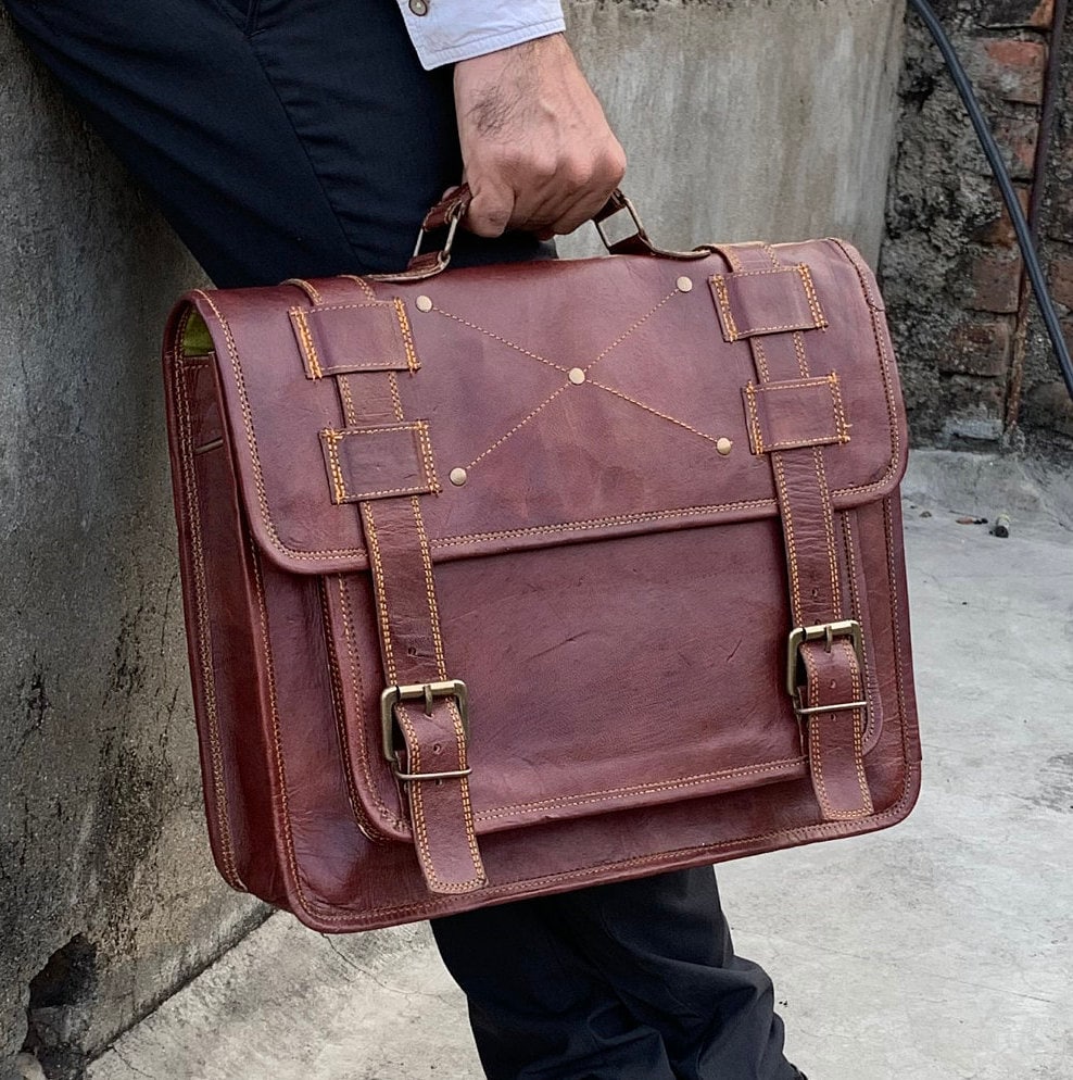 Convertible Leather Laptop Messenger Bag Brown Leather Laptop Etsy