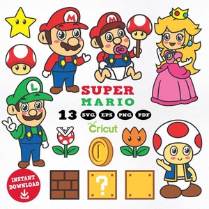 Super Mario Svg, Mario Baby Svg, Super Mario Cute Clipart, Super Mario Svg Bundle, Couper des fichiers pour Cricut Png, Téléchargement instantané