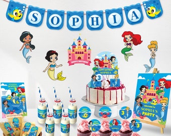 Little Mermaid Birthday Party Kit, Mermaid Princess Birthday Party Decorations, Printable Editable DIGITAL