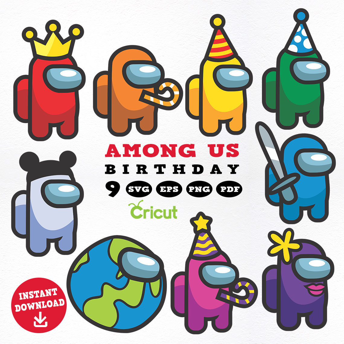 250 Among Us Birthday bundle, Among Us layered SVG_PNG clipa