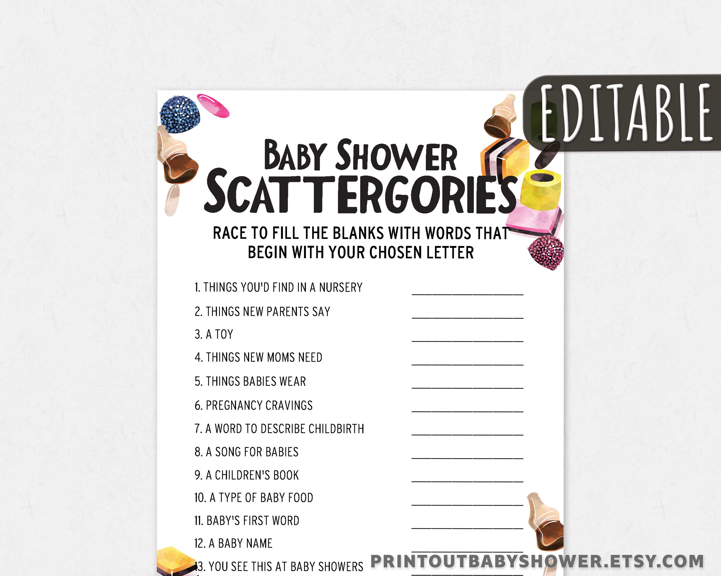 Baby Shower Scattergories Game Funny Baby Shower Games Funny - Etsy Sweden Baby Shower Scattergories Game Funny Baby Shower Games Funny - Etsy Sweden