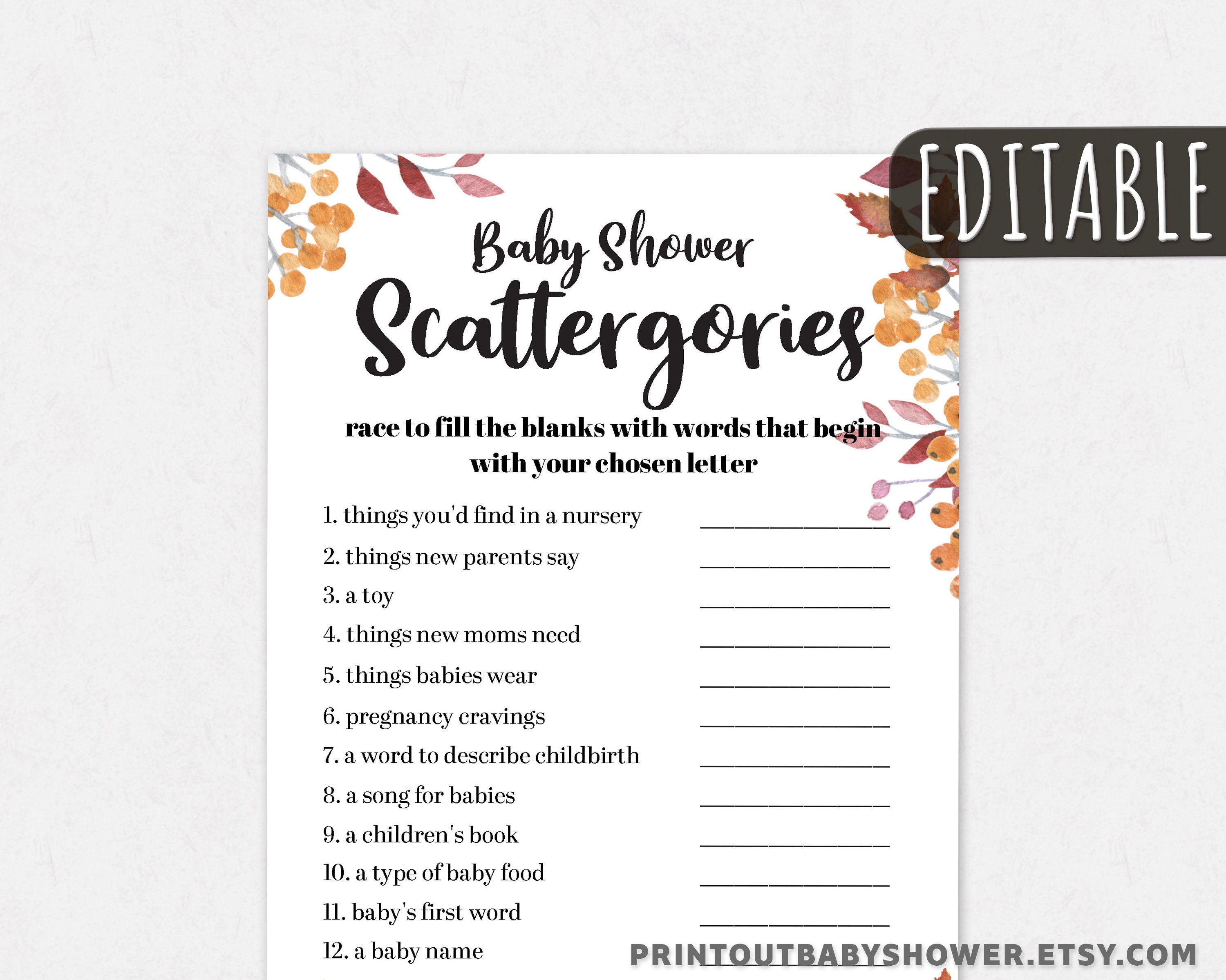 Baby Shower Scattergories Game Funny Baby Shower Games Funny - Etsy Canada Baby Shower Scattergories Game Funny Baby Shower Games Funny - Etsy Canada