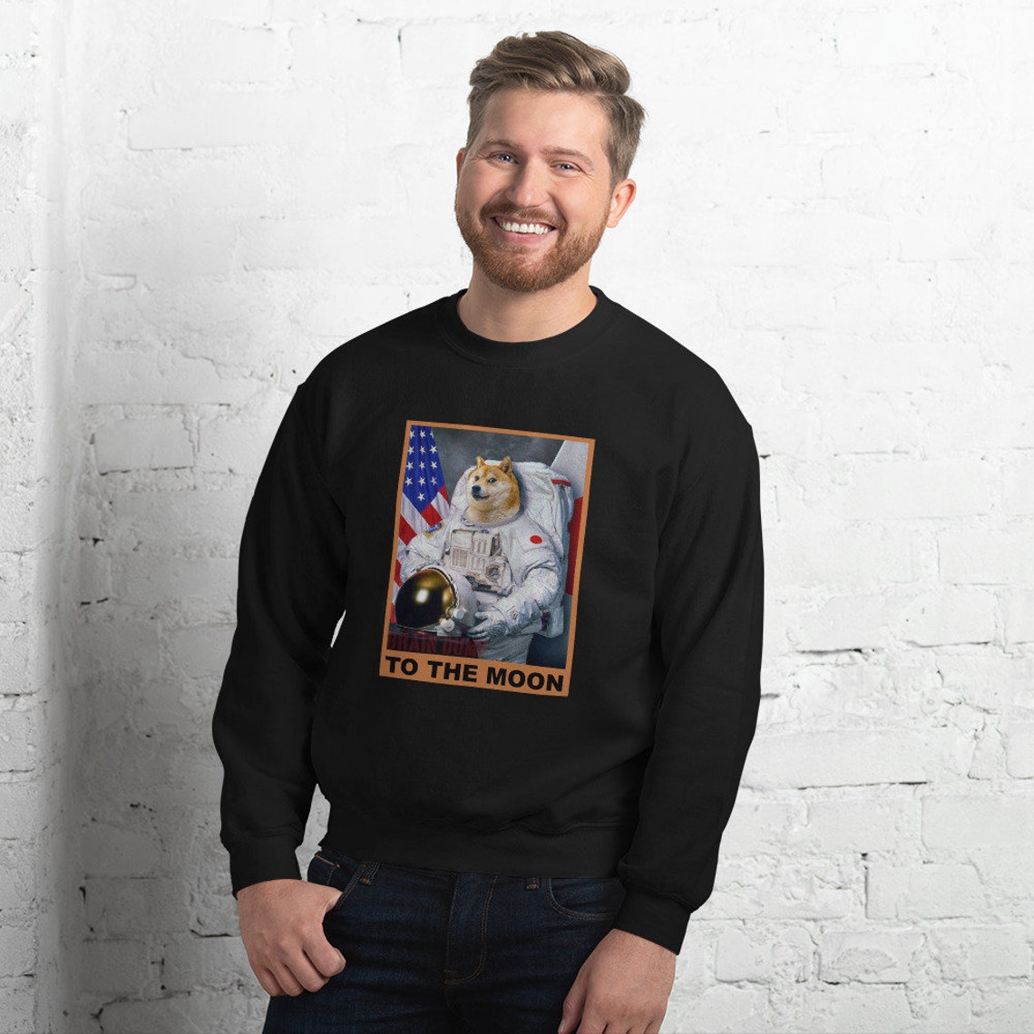 Dogecoin Astronaut Crewneck Unisex Doge Coin To The Moon ...