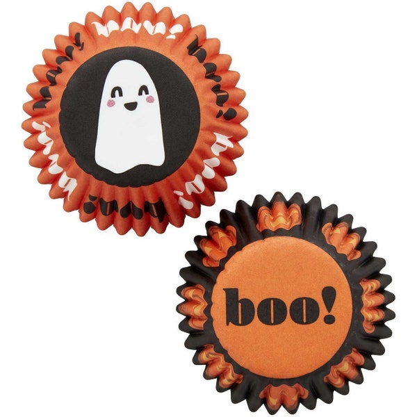 Halloween ghost and Boo design mini cupcake liners, 100 Count