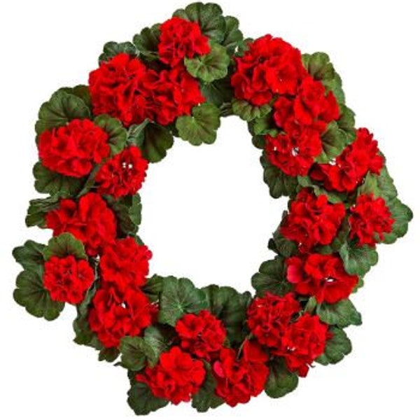 Silk Red Geranium Wreath, 24 in. Diameter