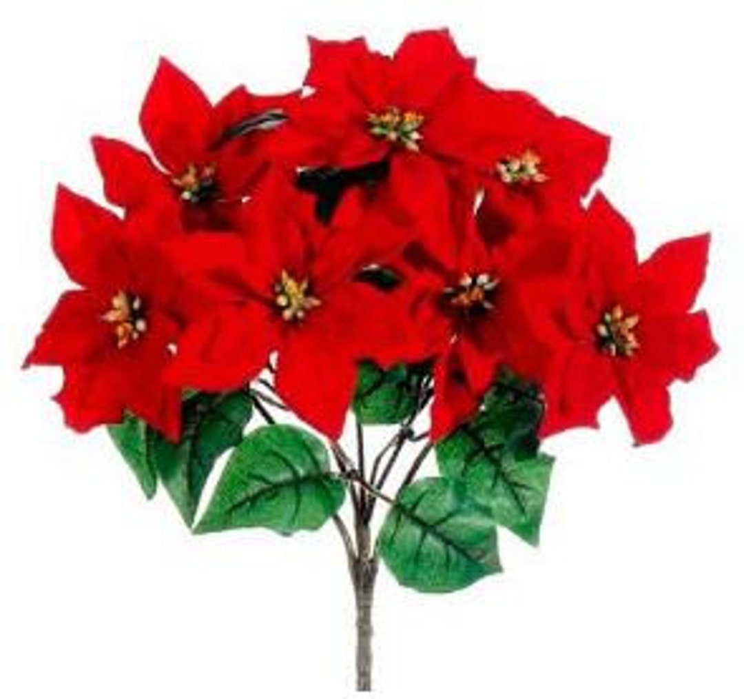 Artificial Polysilk Red Poinsettia Bush, 15 Etsy