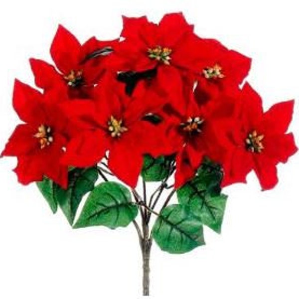 Artificial Poly-silk Red Poinsettia Bush, 15"