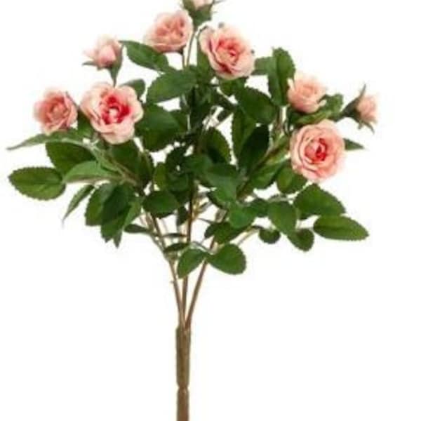 Artificial Mini Rose Bush in Pink, 10"
