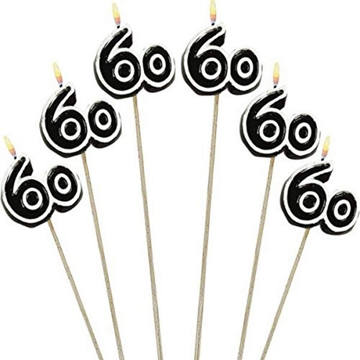 60th Birthday Candles Picks 9.75 in. 6 count Etsy