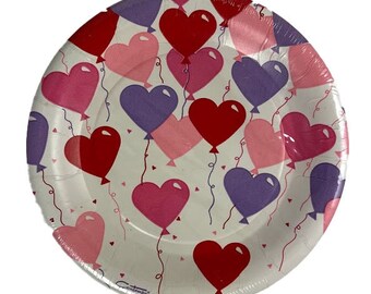 Valentine Balloons Design 8 in. Paper Plates, 10 Count