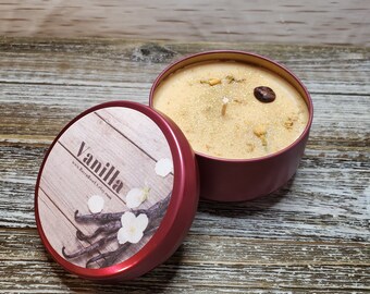 8 oz Vanilla Candle- Crystal infused Handpoured organic soy candle w/ Garnet & chamomile positive vibes aromatherapy self care gift ideas
