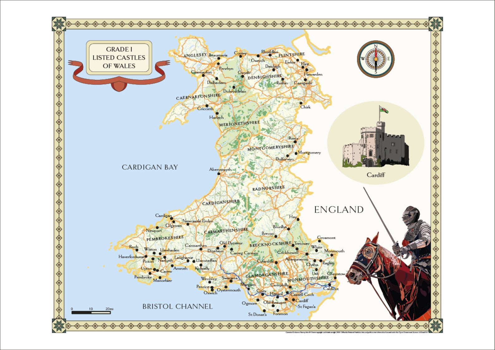 Map of Grade I Listed Castles of Wales Etsy