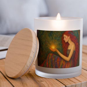 Crystal Glow Glass Candle Personalized Enchanted Renaissance Lady With Crystal Witchy Gift