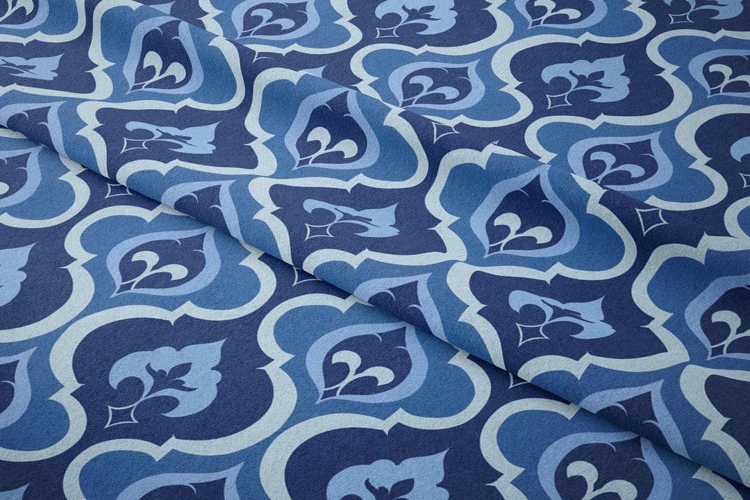 Elegant Blue Geometric Upholstery Fabric Floral-inspired Pattern for ...