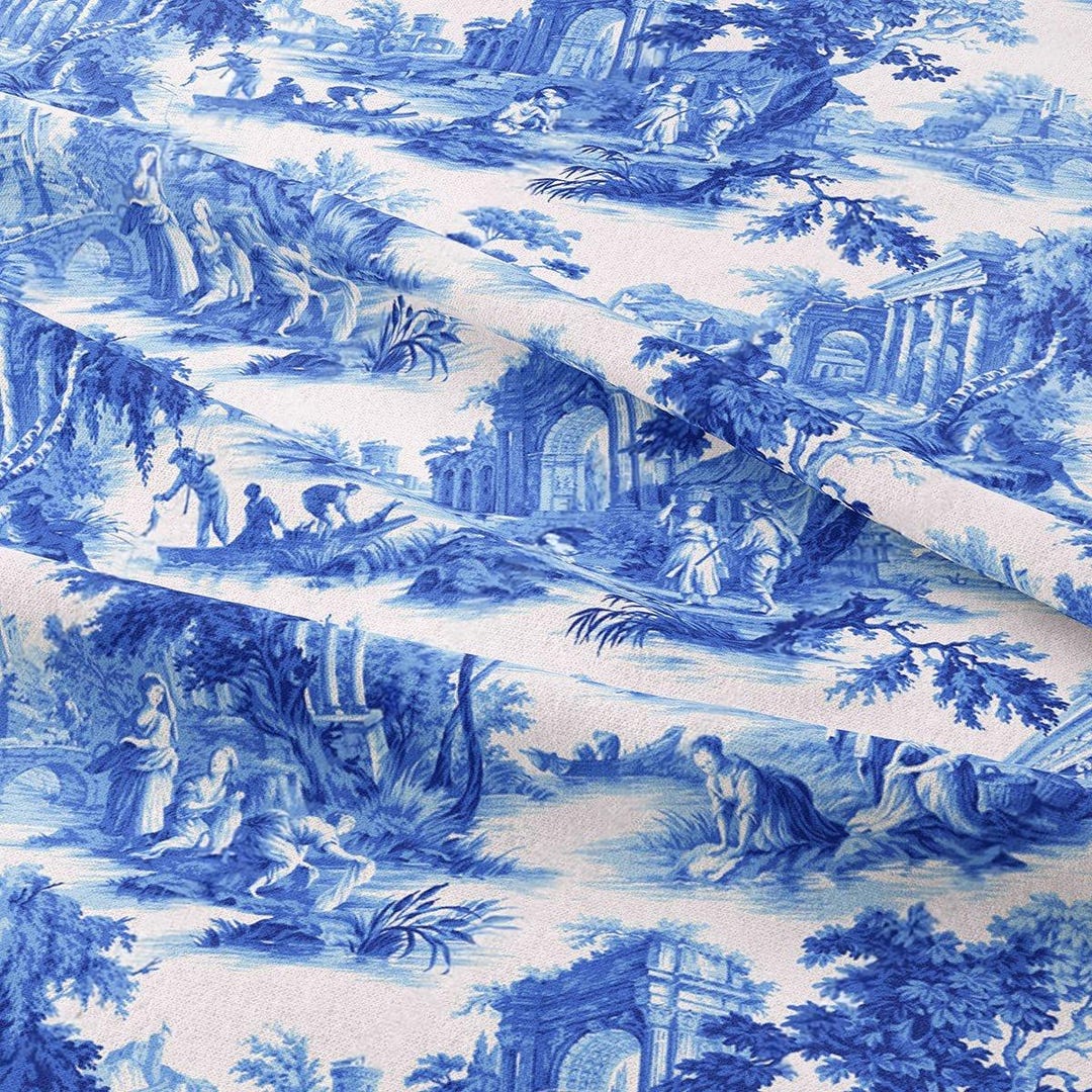 Vintage French Inspirations Blue Toile De Jouy Pattern Printed ...