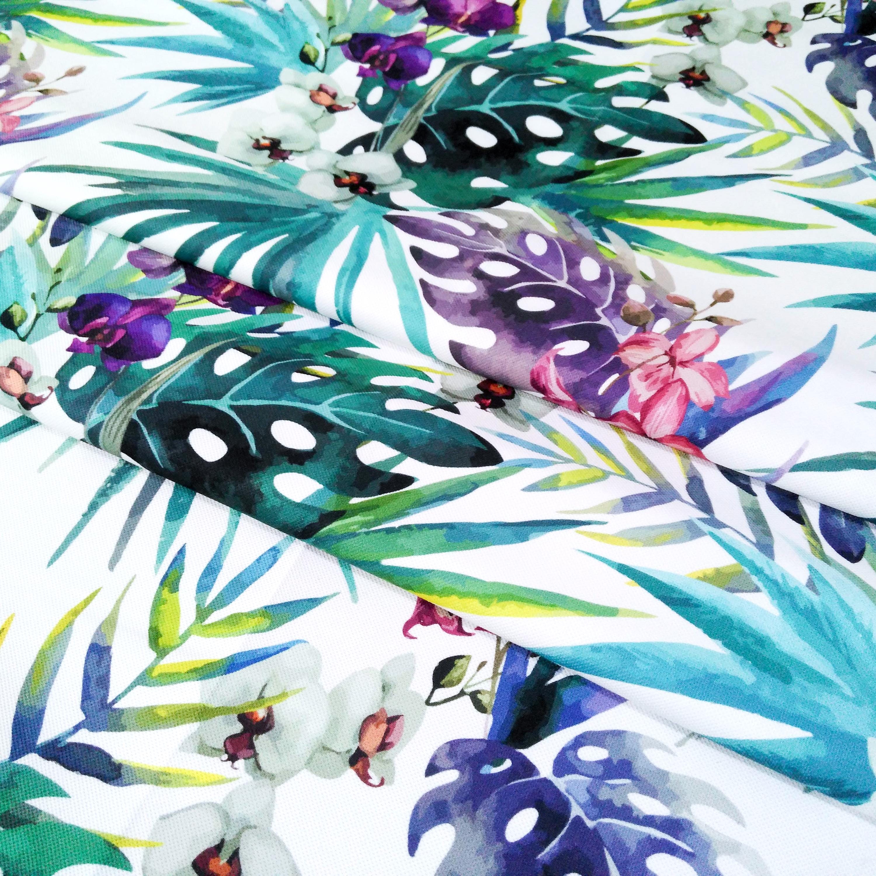 Green Purple Tropical Leaves Patterned Decorative Printed Fabric Indoor ...