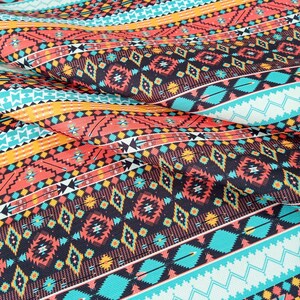 Mint Orange Tribal Upholstery Fabric, Geometric  Paterned Printed Decorative Fabric Home Decor Upholstery by the Yard