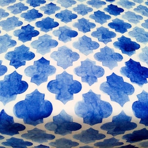 Tessuto da tappezzeria per interni ed esterni in tessuto stampato digitale decorativo con motivo etnico blu marocchino acquerello tagliato su misura per la casa