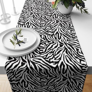 Black White Zebra Patterned Printed Soft Fabric Hemmed Edge Table Runner Tablecloth