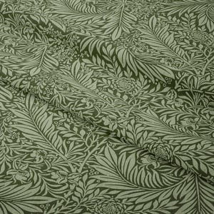 William Morris Style Olive Green Botanical Fabric – Arts & Crafts Floral Upholstery Material – Nature Leaf Print Drapery Textile 56” Wide
