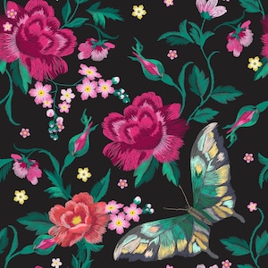 Tessuto decorativo stampato digitale con motivo a fiori e farfalle, effetto punto, per interni ed esterni, tagliato su misura, decorazione per la casa